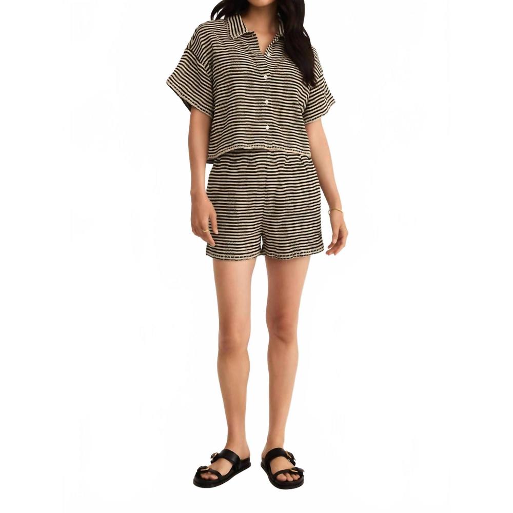 Z Supply Black and Cream Striped High Waist Shorts